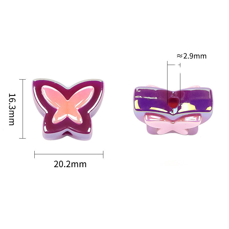 Butterfly Bear Acrylic Beads 15mm 16x20mm Glossy Purple Pink 100pcs