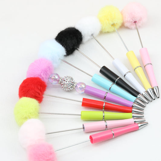 Beadable Pen Plush Pom-pom Colorful Ballpoint