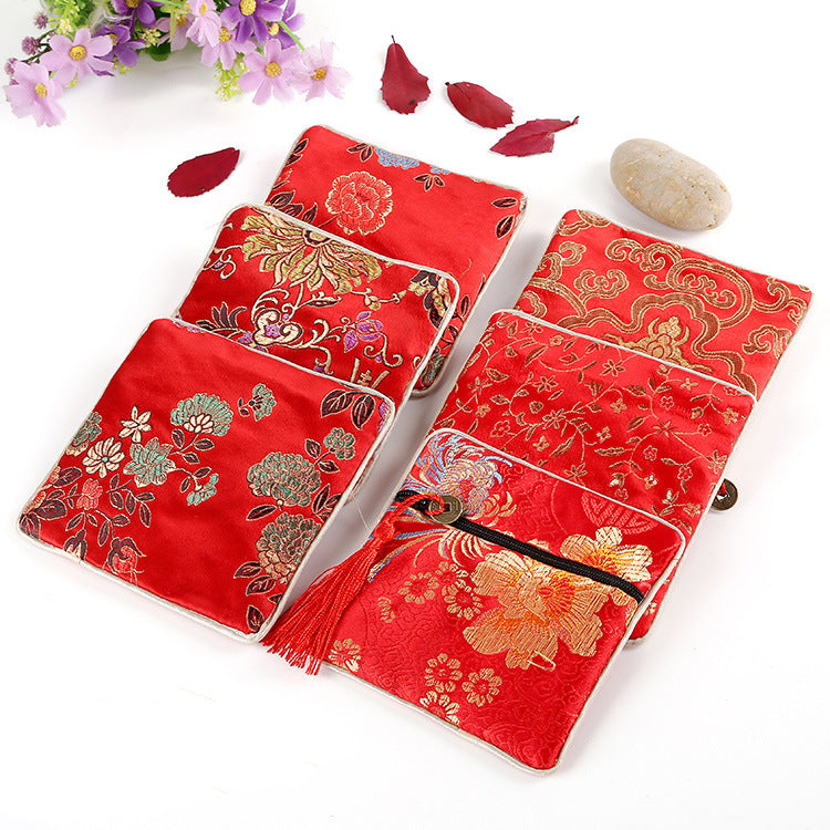 Vintage Chinese Style Brocade Zipper Cloth Pouch 11.5cm 1pc 5