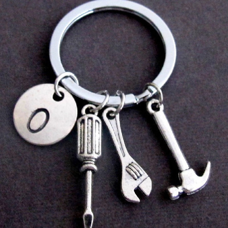Alloy Handyman Tool Round Tag Keychain Polished Silver Metal 11