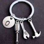 Alloy Handyman Tool Round Tag Keychain Polished Silver Metal 11