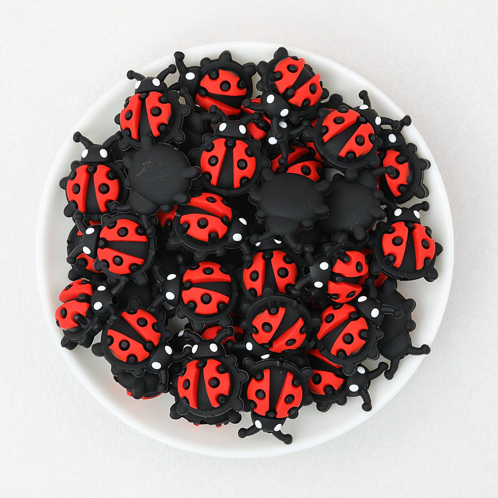 Silicone 3D Ladybug Focal Beads Red and Black 20pcs