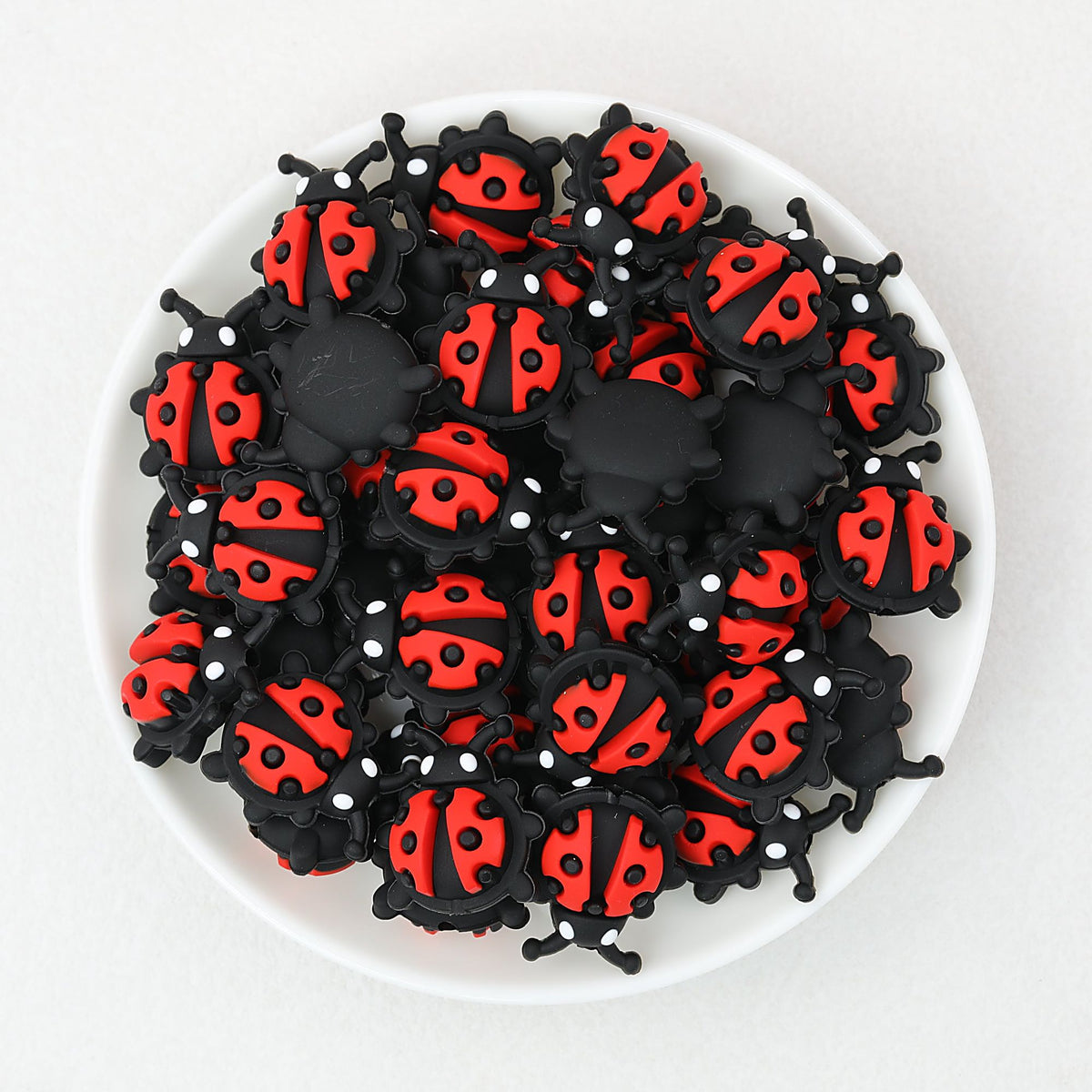 Silicone 3D Ladybug Focal Beads Red and Black 20pcs