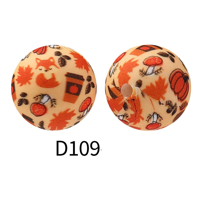 15mm Round Silicone Beads Floral Pattern Printed Design 50pcs 11