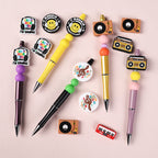 Silicone Focal Beads Music Themed Retro Radio and Smiley Face Circle Badge 5