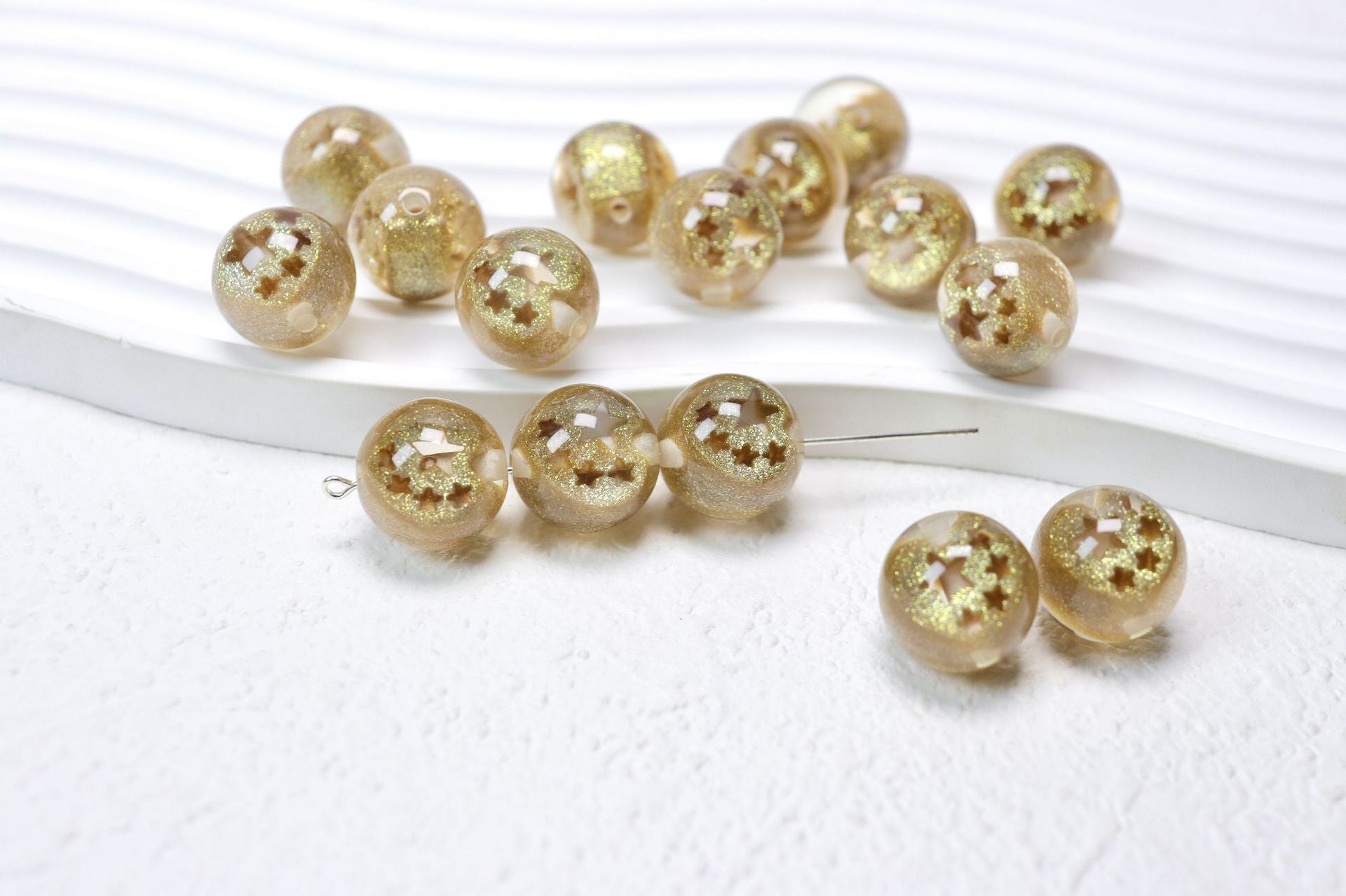 Sparkling Star Resin Round Beads 16mm 50pcs 14