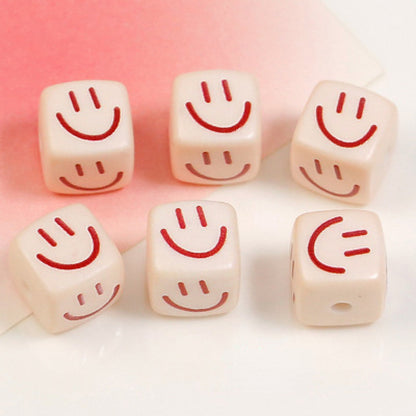 Heart Flower Square Acrylic Beads 14mm Colorful Pattern 10pcs 16