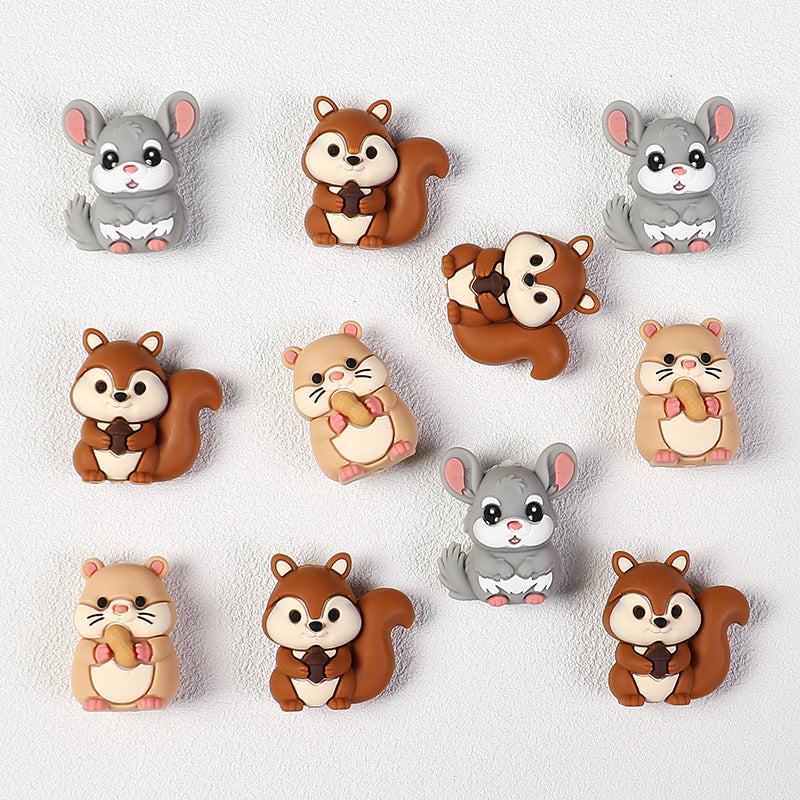 3D Cute Rodent Silicone Focal Beads Hamster Chinchilla Squirrel 20pcs 2