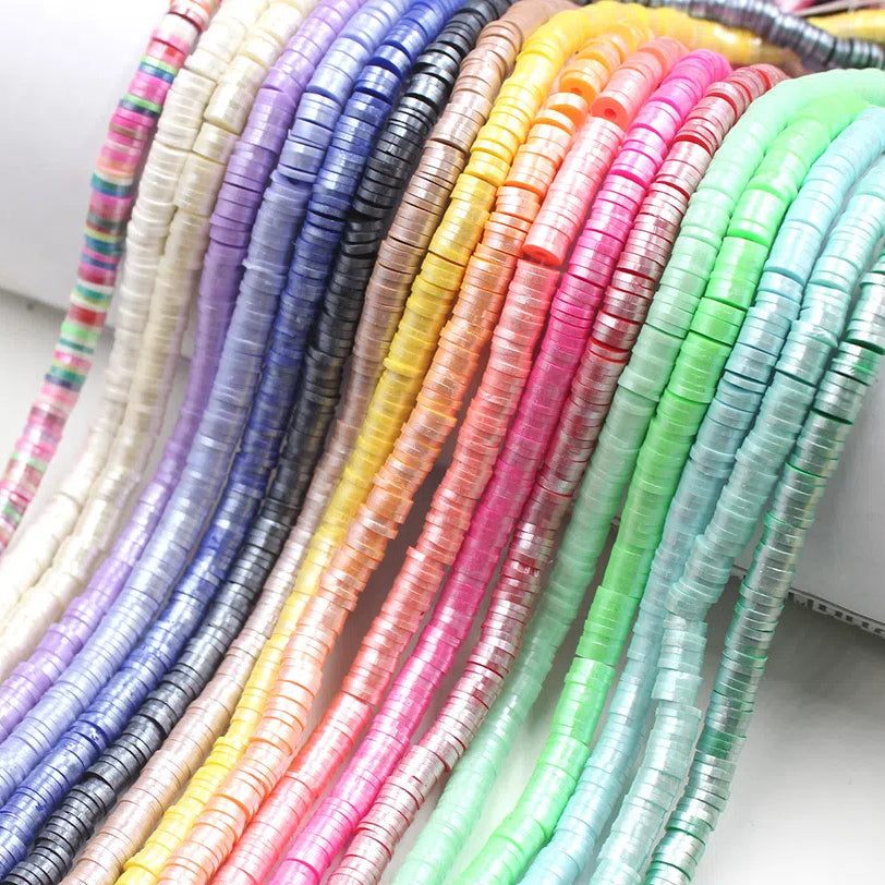 Pearly Lustre Flat Disc Clay Beads 6mm Colorful Pastel 10strands