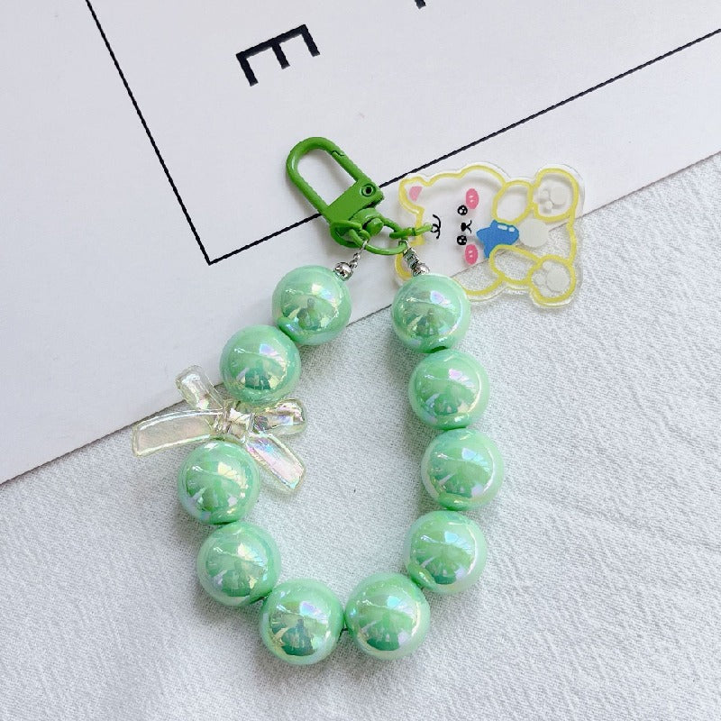Acrylic Beaded Rabbit and Bear Keychain with Translucent Bow Charm 7