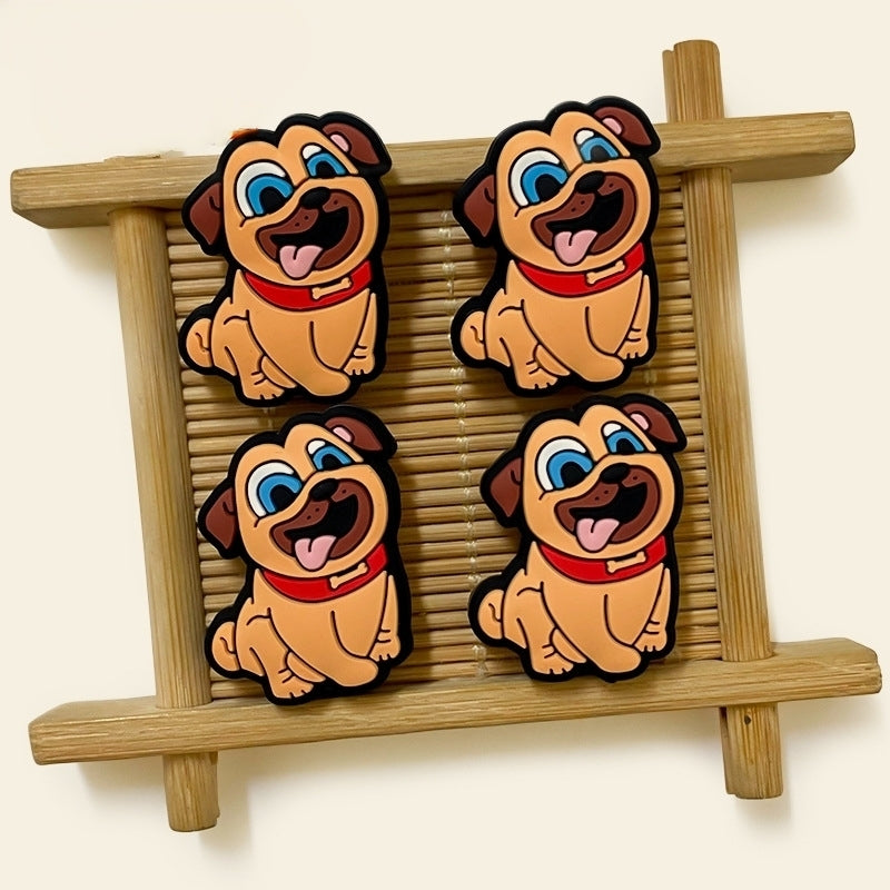 Silicone Focal Beads Animal Puppy Orange Pug Blue Eyes 20pcs 2