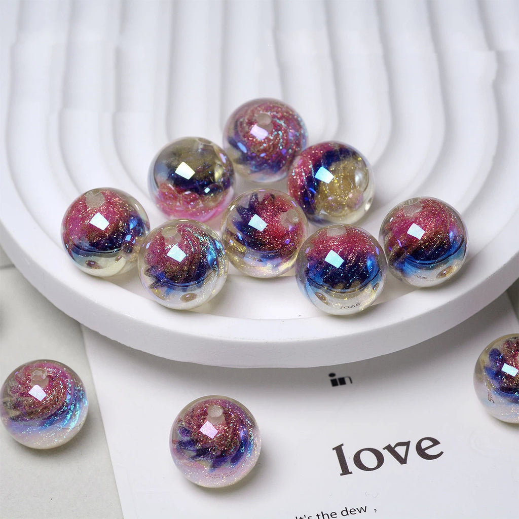Iridescent Swirl Resin Beads 16mm Round Multicolor 10pcs