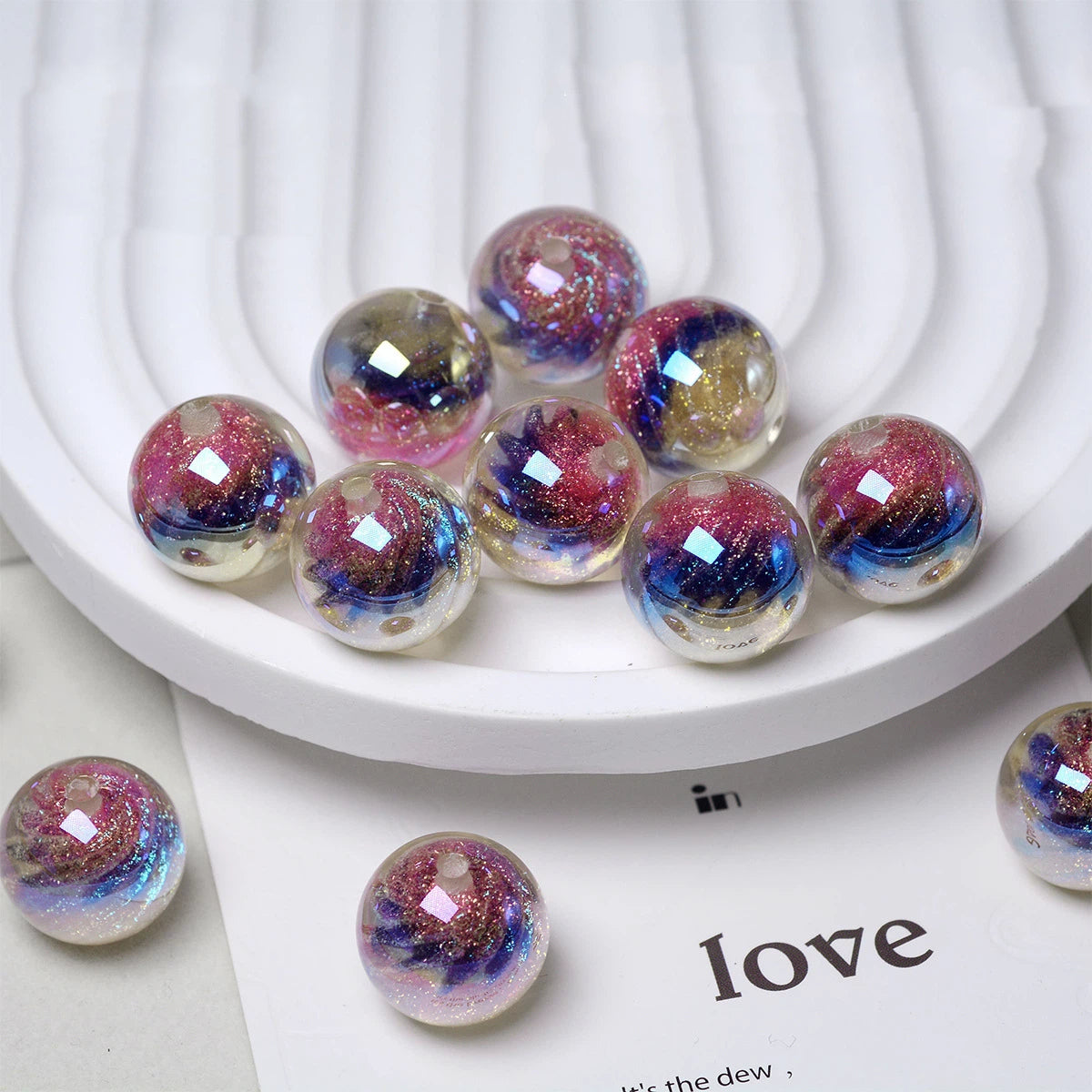 Iridescent Swirl Resin Beads 16mm Round Multicolor 10pcs