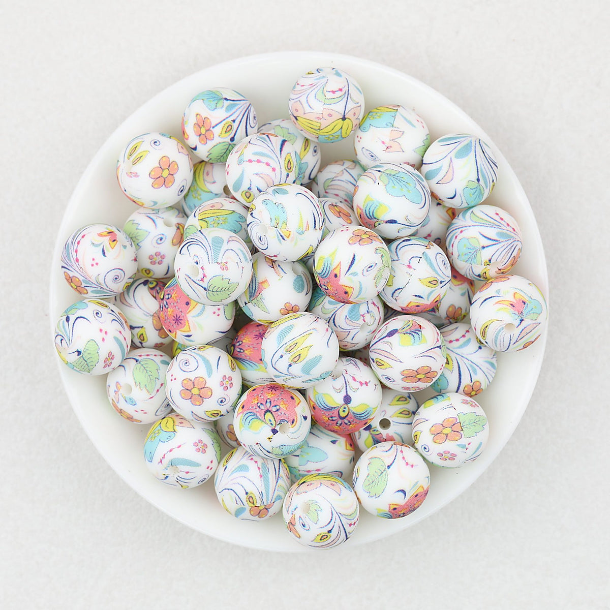 Colorful Floral Pattern 15mm Round Silicone Beads 50pcs - Flower 2