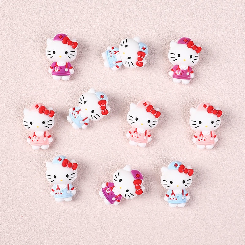 Silicone 3D Focal Beads Nurse Cat Wearing Nurse Hat 20pcs 6