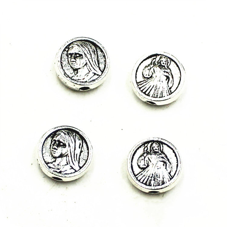 Portrait Metal Beads 10mm Virgin Mary Antique Copper Alloy 50pcs 2