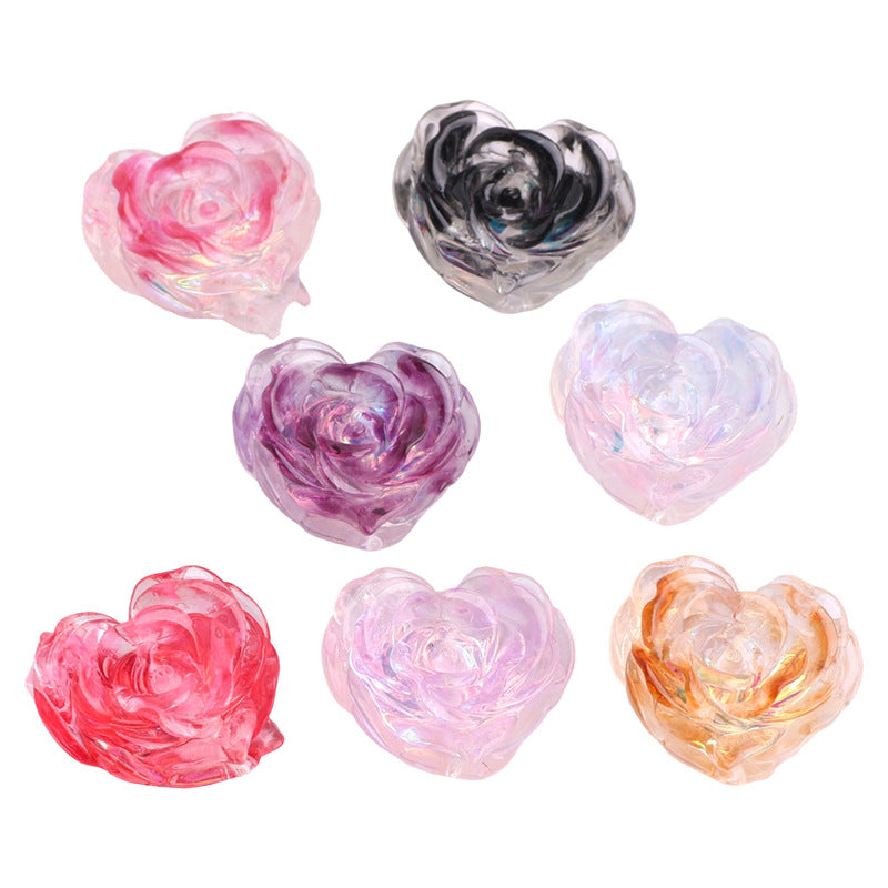Rose Heart Shaped Acrylic Beads 24mm 5pcs 5