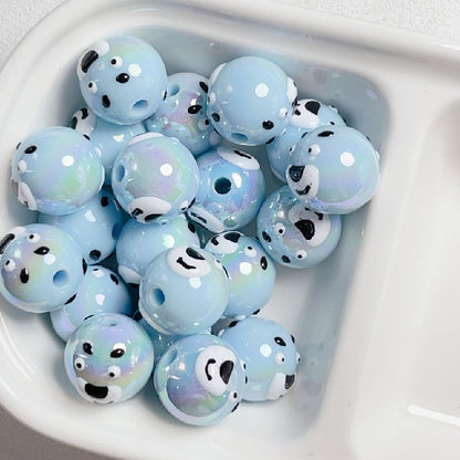 Hand Painted Bear Round Acrylic Beads 16mm Pastel Colors 10pcs 3