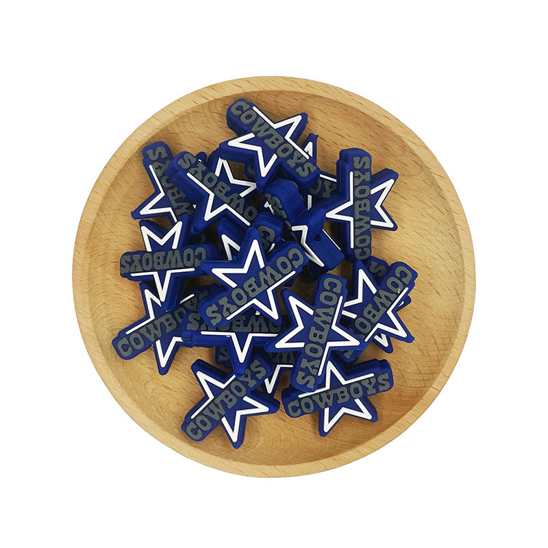 Silicone Focal Beads Dallas Cowboys Navy Star with White Accents 20pcs 2