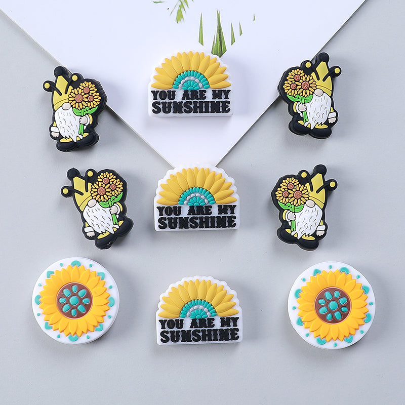 Silicone Focal Beads Daisy You Are My Sunshine Text 20pcs 14