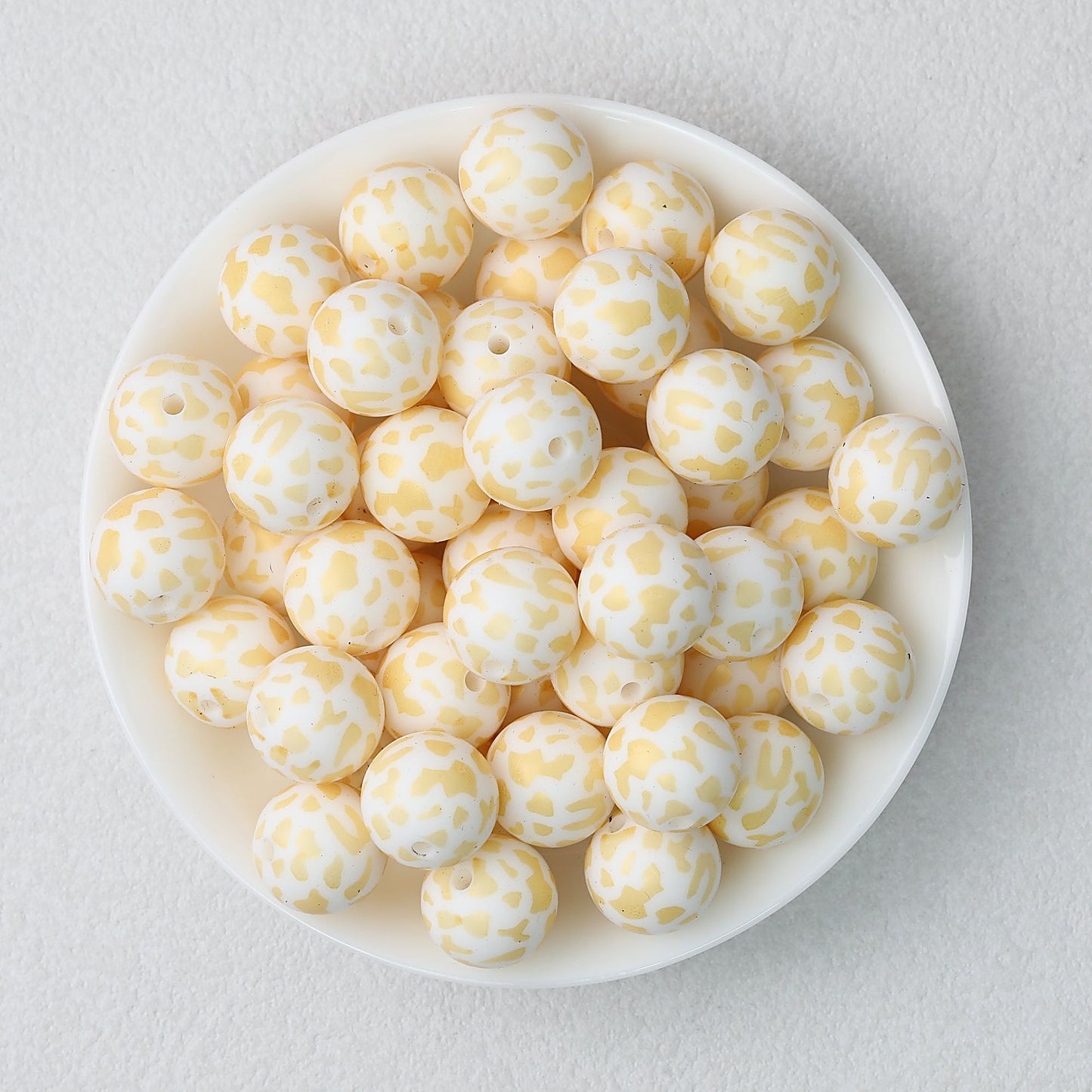 15mm Leopard Pattern Silicone Round Beads 50pcs - Golden Cow