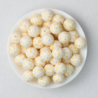 15mm Leopard Pattern Silicone Round Beads 50pcs - Golden Cow