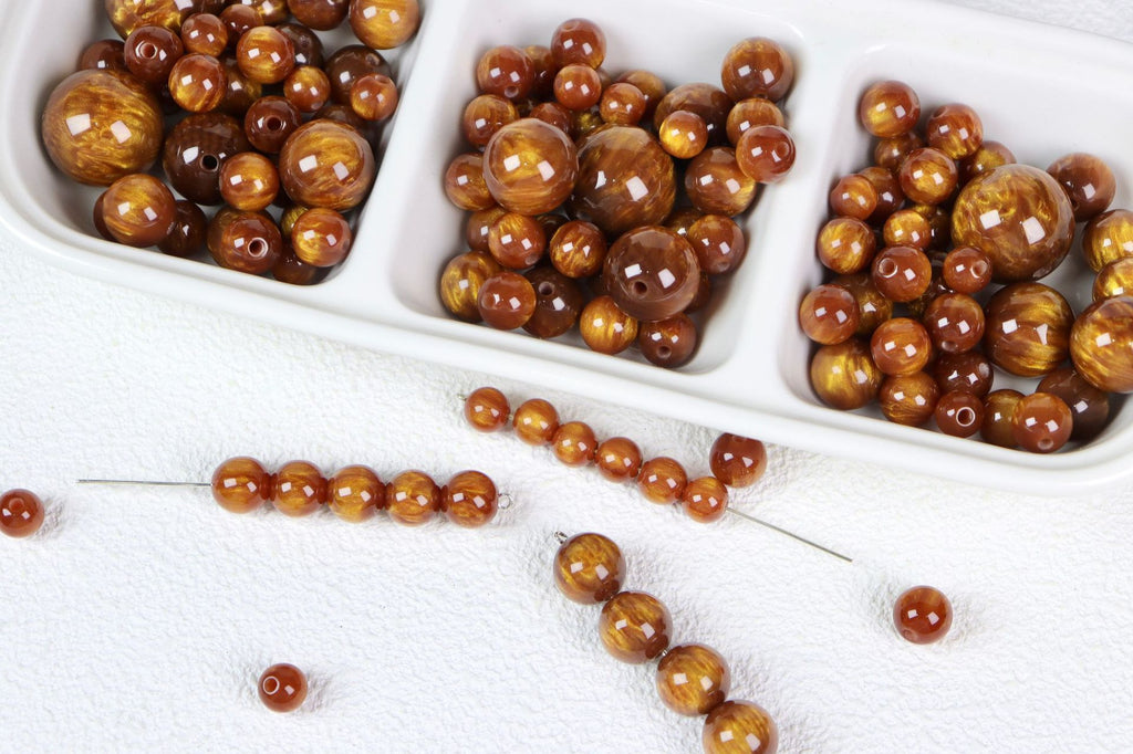 Faux Golden Nanmu Resin Round Beads 8-20mm 50pcs 6