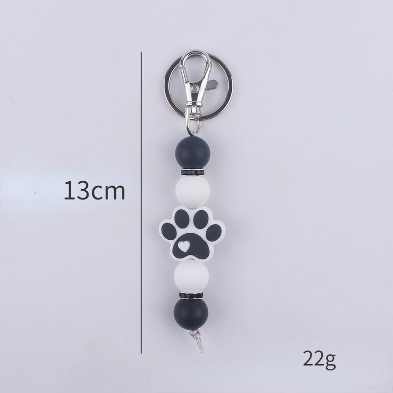 Cartoon Dog Claw Silicone Beaded Keychain with Paw Print Charm 5