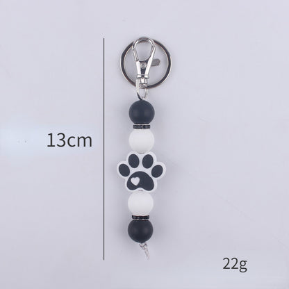 Cartoon Dog Claw Silicone Beaded Keychain with Paw Print Charm 5