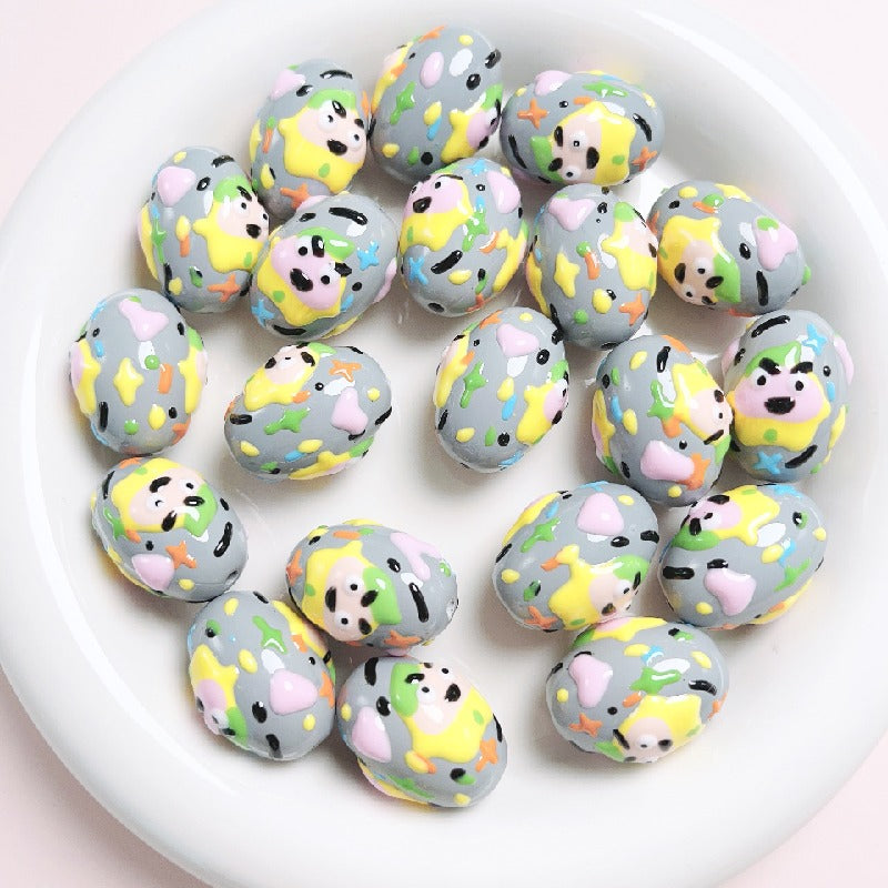 Hand-Painted Dinosaur Egg Acrylic Beads 16x24mm Colorful 5pcs 4