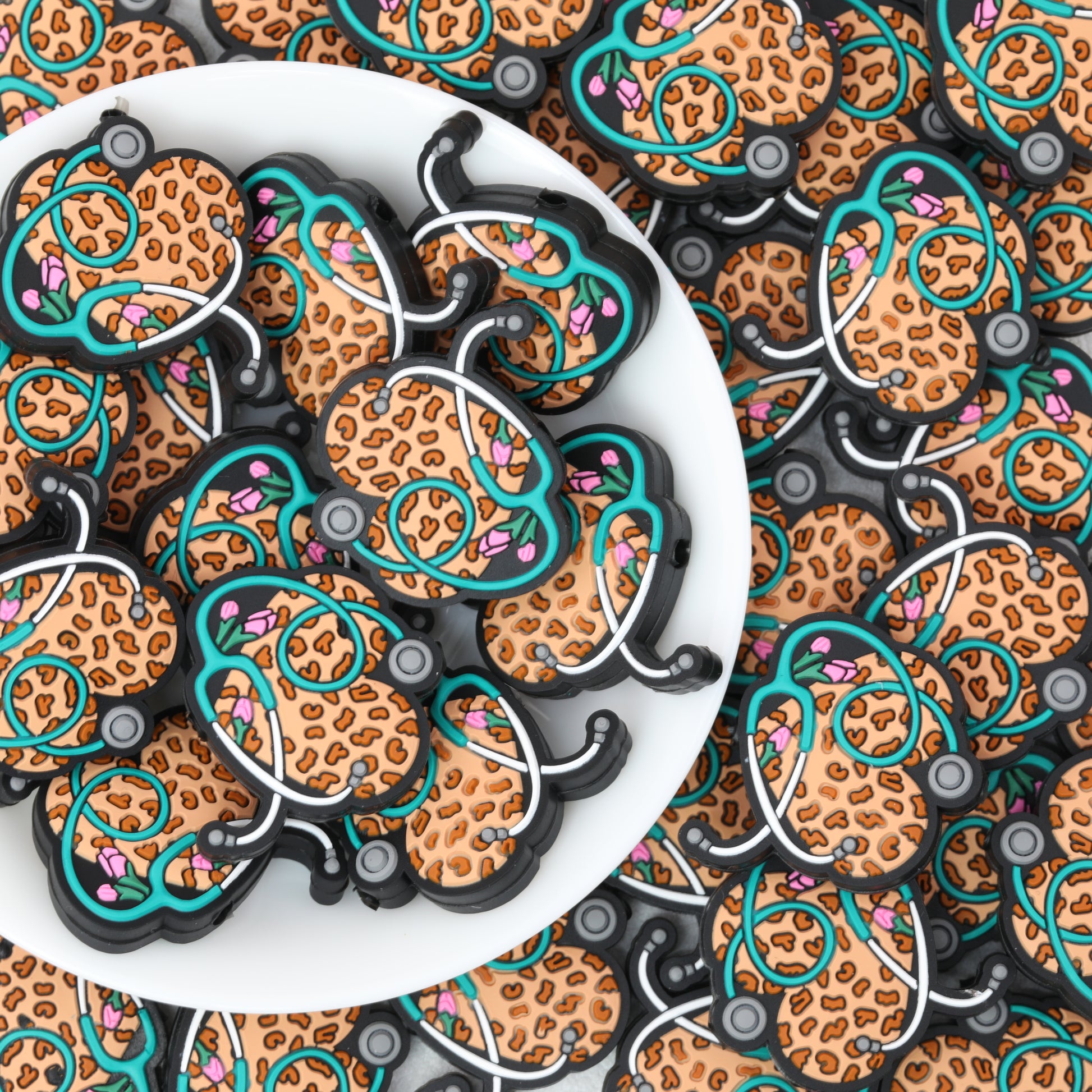 Leopard Print Stethoscope Silicone Focal Beads 20pcs