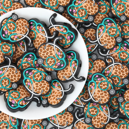 Leopard Print Stethoscope Silicone Focal Beads 20pcs