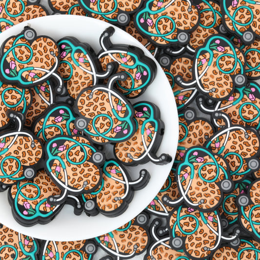 Leopard Print Stethoscope Silicone Focal Beads 20pcs