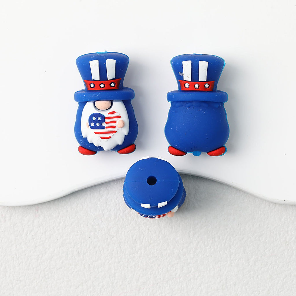 3D Patriotic Top Hat Gnome US Independence Day Silicone Focal Beads 20pcs