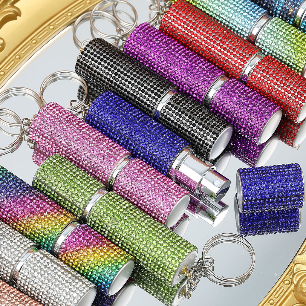 Rhinestone Perfume Spray Bottle Keychain Zinc Alloy 5ml Pink