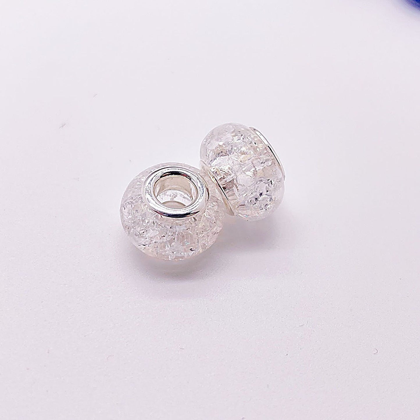 Acrylic Spacer Beads 14mm Crackle Large Hole 50pcs - Transparent