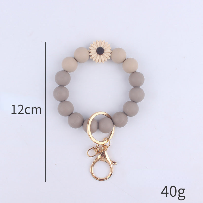 Silicone Beaded Daisy Rose Wristlet Keychain with Gold Clasp 5