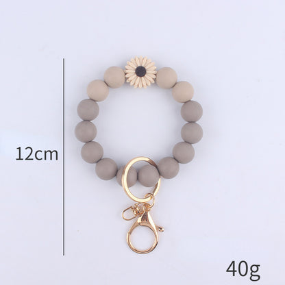 Silicone Beaded Daisy Rose Wristlet Keychain with Gold Clasp 5