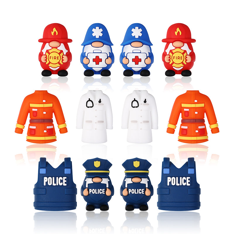 Silicone 3D Focal Beads Medical Midget Fire Gnome Police Vest 20pcs