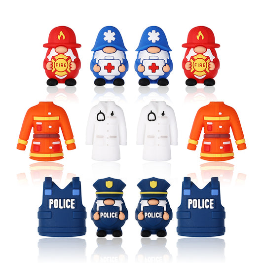 Silicone 3D Focal Beads Medical Midget Fire Gnome Police Vest 20pcs