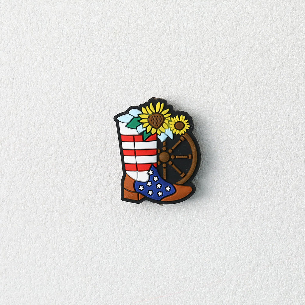 Patriotic Cowboy Boot and Sunflower Silicone Focal Beads 20pcs