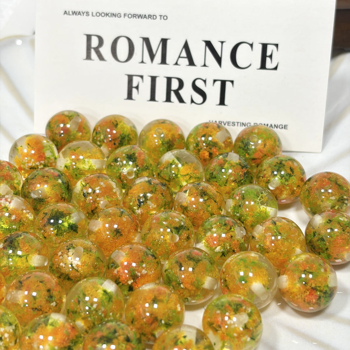 Floral Clear 16mm Resin Round Luminous Beads 10pcs 7