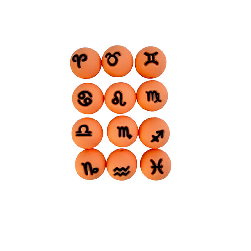 15mm Silicone Beads Zodiac Signs Astrology Theme Printed Design 50pcs 7