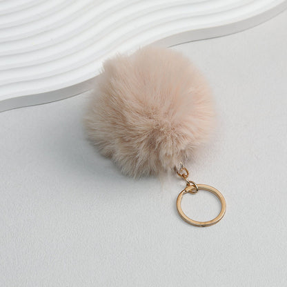 Pom Pom Keychain Plush Violet Faux Fur Ball Gold Ring 8cm - Light pink