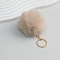 Pom Pom Keychain Plush Violet Faux Fur Ball Gold Ring 8cm - Light pink