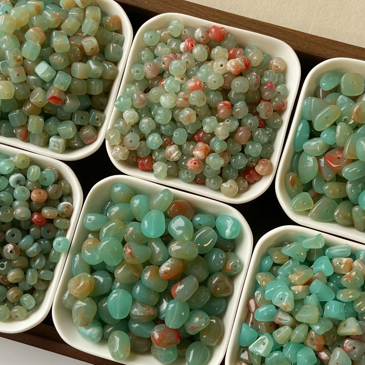 Vintage Irregular Gradient Green Acrylic Beads Organic Retro Style