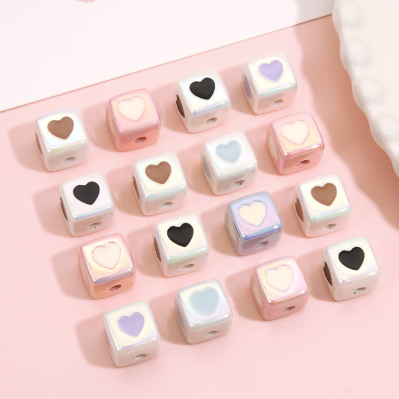 Plating Heart Square Acrylic Beads 12mm Glossy Pastel 4pcs