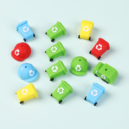 Silicone 3D Focal Beads Sanitation Red Cap Recycling Symbol