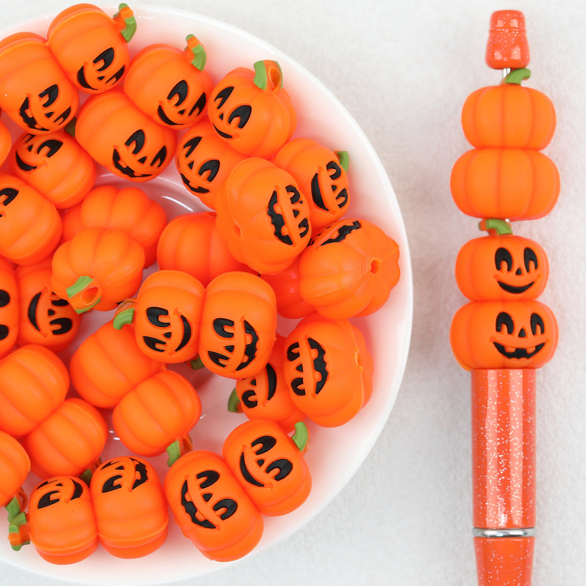  3D Halloween Double-Ended Pumpkin Silicone Focal Beads 20Pcs