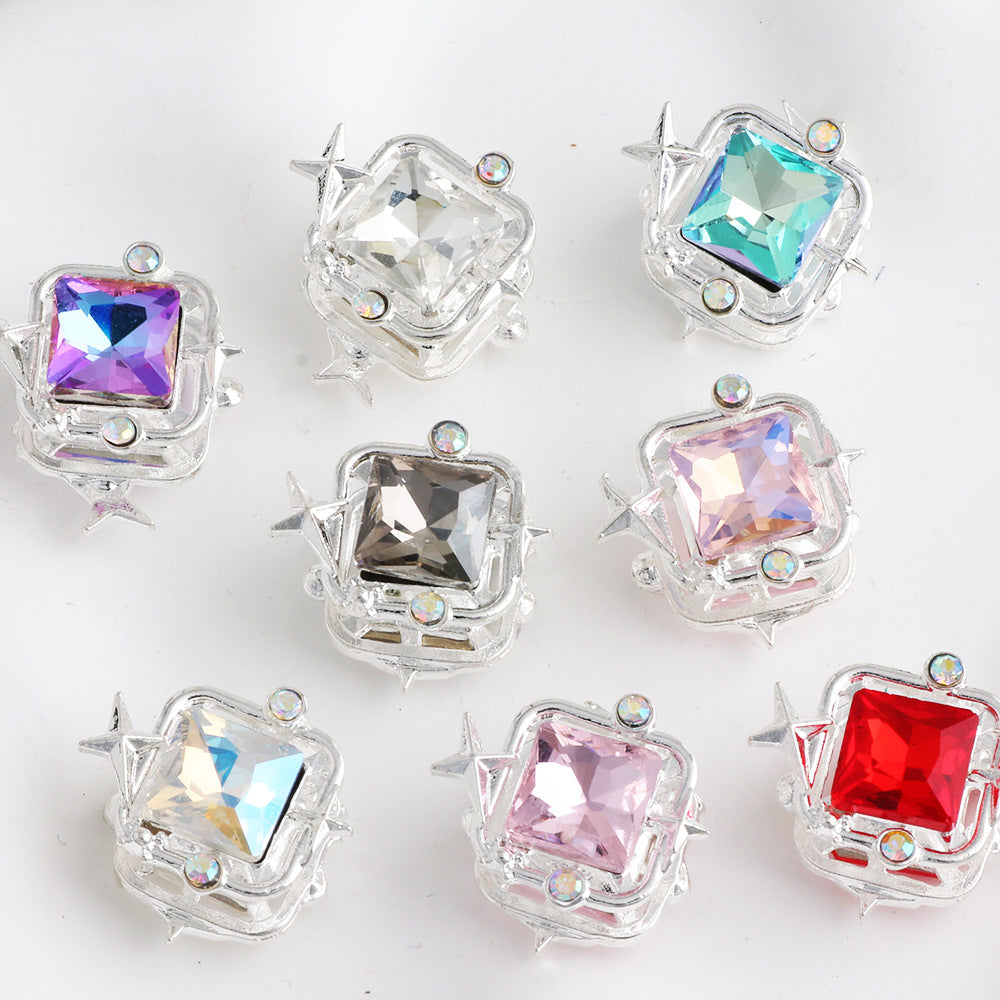 Rhinestone Alloy Star Frame Square Beads 23mm 5pcs 5